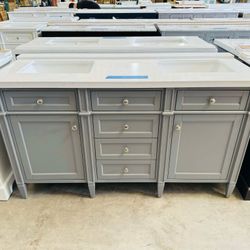 Brittany 60 in. W x 23.5 in. D Bathroom Vanity in Urban Gray with Marble Top in White  $749  