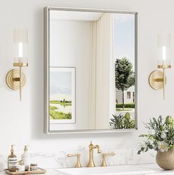 BATHROOM MIRROR w/ Brushed Nickel Frame / 24x30 / Horizontal or Vertical / HD Tempered Glass - New