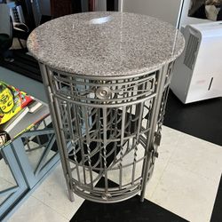 Granite & Wrought Iron Table And Wine Rack