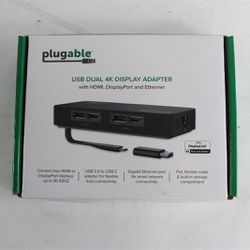 Plugable USBC-6950UE USB Dual 4K Display Adapter w/ HDMI DisplayPort & Ethernet