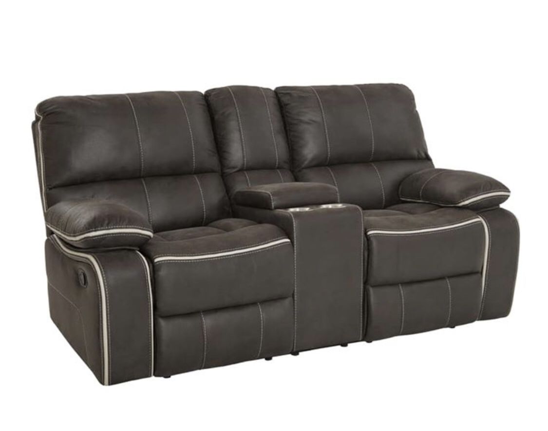 Brand New Charcoal Reclining Loveseat w/ a console