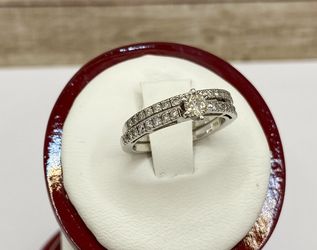 Beautiful 14K White Solid Gold And Diamond Women's Wedding Ring And Band Set!!!!