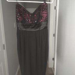 Fuchsia Pink And Black Strapless Prom/ Party Dress