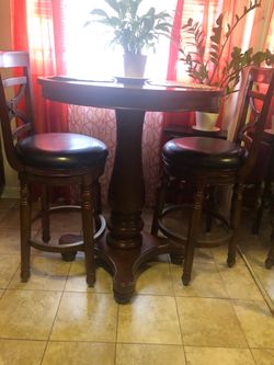Solid Wood round high table and 2 chairs