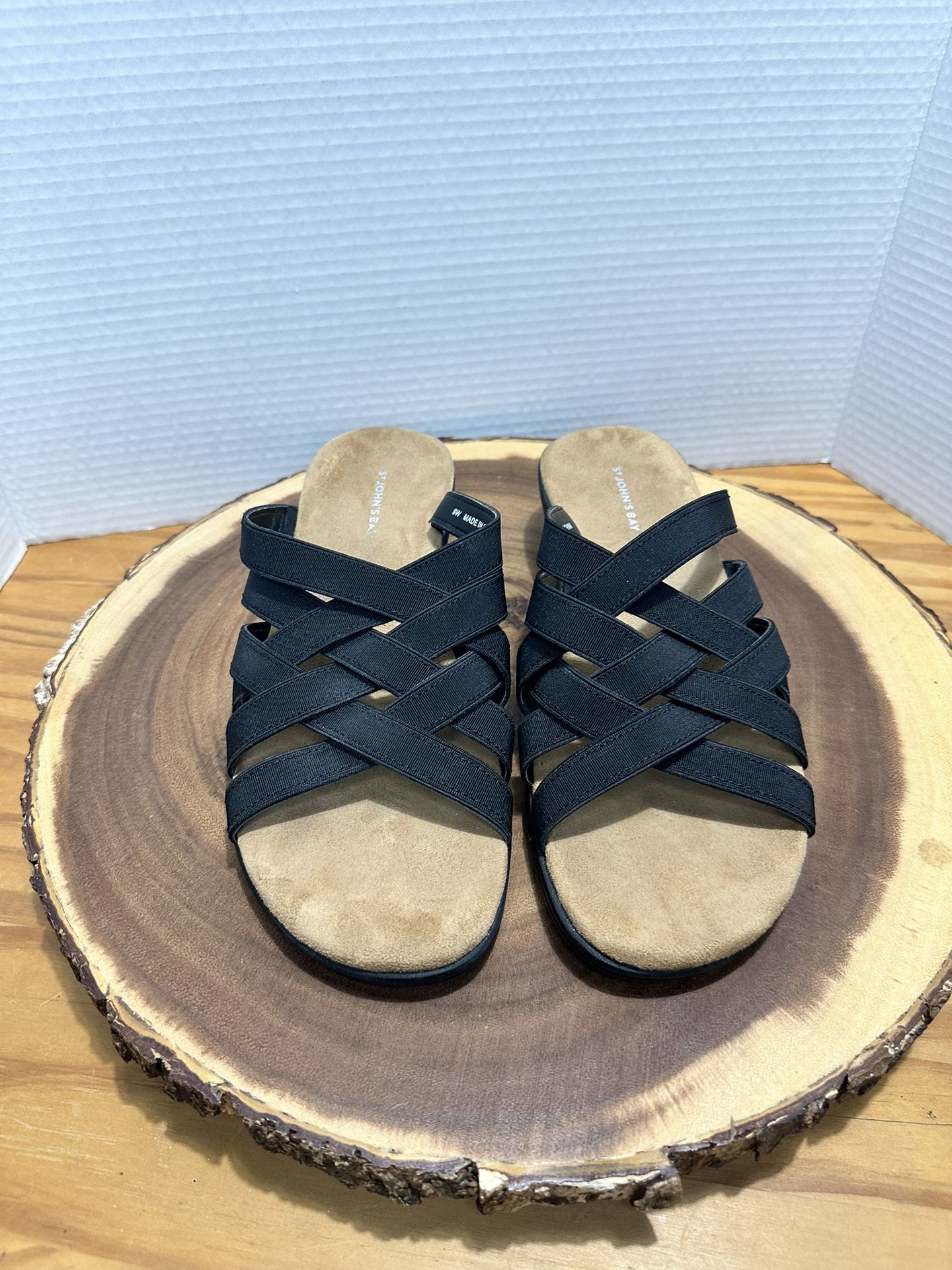 St. John's Bay Sz 9 W Black Slide Synthetic Women Sandals