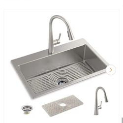 Kohler Cursiva 33" Stainless Steel Single Bow Kitchen Sink w/ Faucet