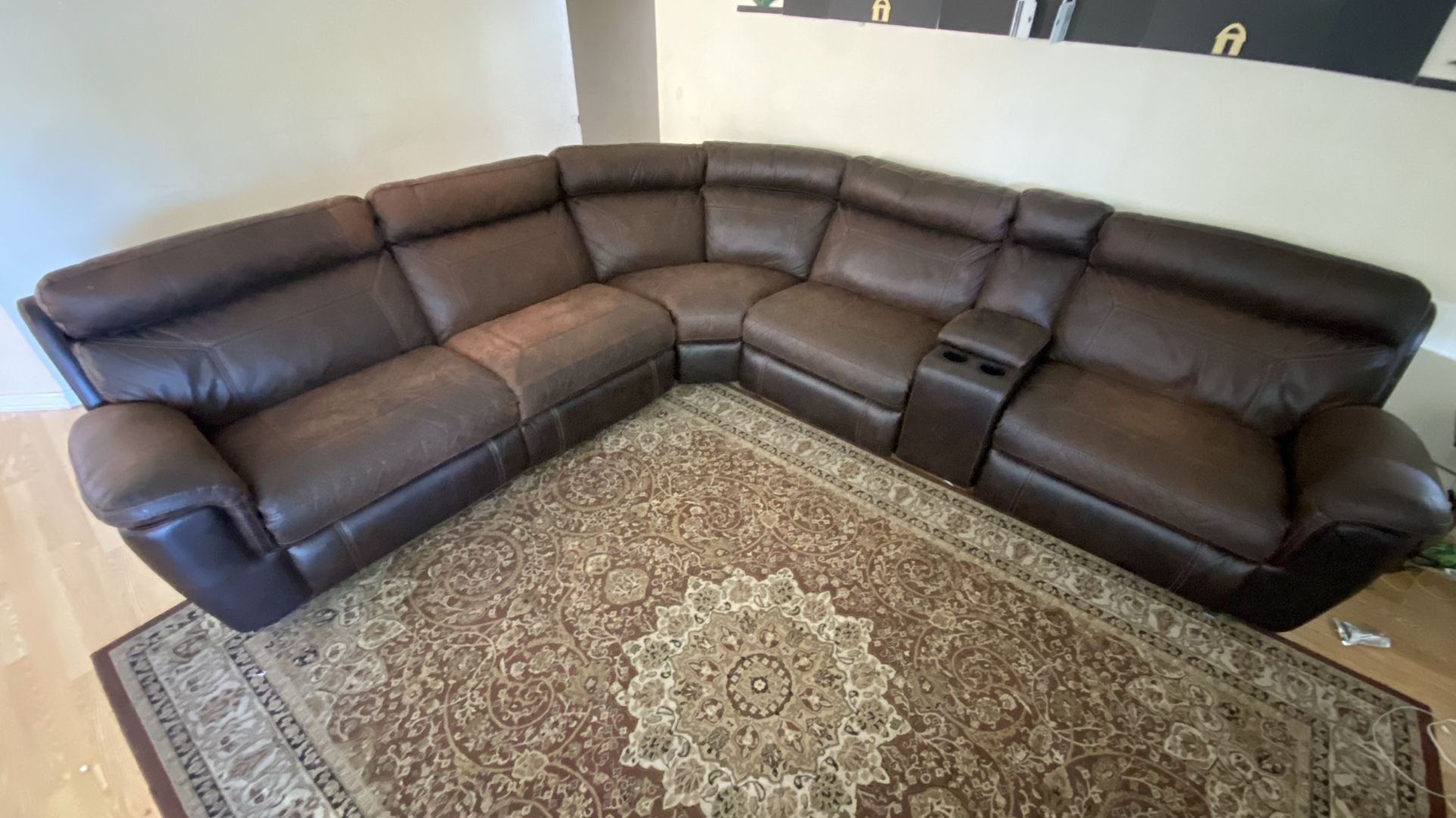 Leather Sectional Sofa & Rug For Sale