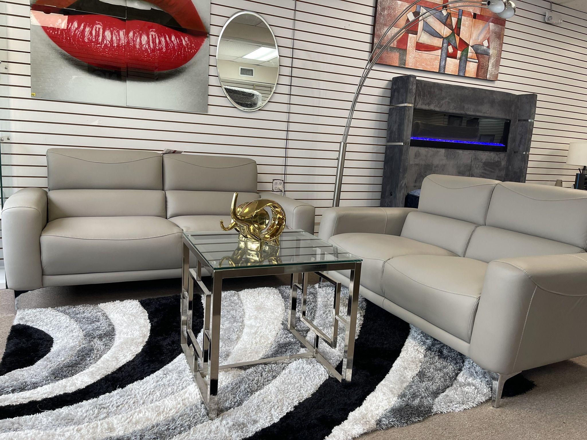 SOFA AND LOVESEAT LIGHT GREY LEATHER $699 Sale until 5-30
