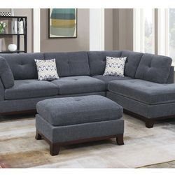 Gray Sectional Sofa With Ottoman (Free Delivery)
