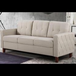 2-piece living room furniture set : Sofa and loveseat Color: beige linen.