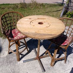   " SPOOL TABLE & RATAN CHAIRS "