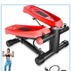 330LBS Fitness Step Machine with Digital Display, Red and Black Mini Stepper, Portable Home Exercise Equipment with Resistance Bands for Full Body Wor