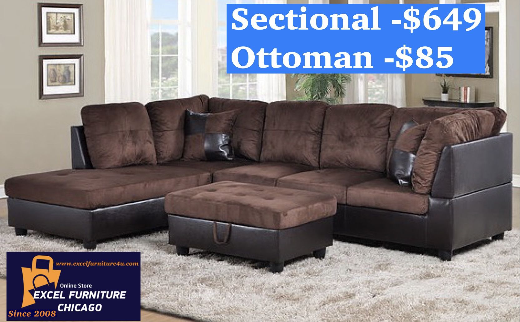 Brand New Brown Sectional Sofa Couch 