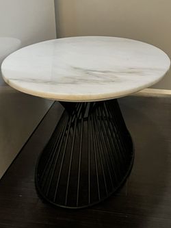 Modern Oval White Pattern Marble True Rod Iron Base Coffee Table