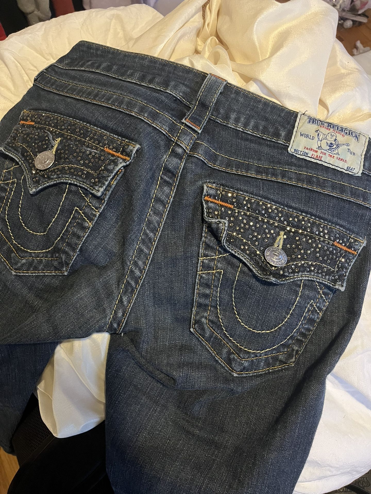 dark Blue Mid Rise True Religion Jeans .