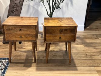 Mid-Century Modern Wood Nightstands – Set of 2