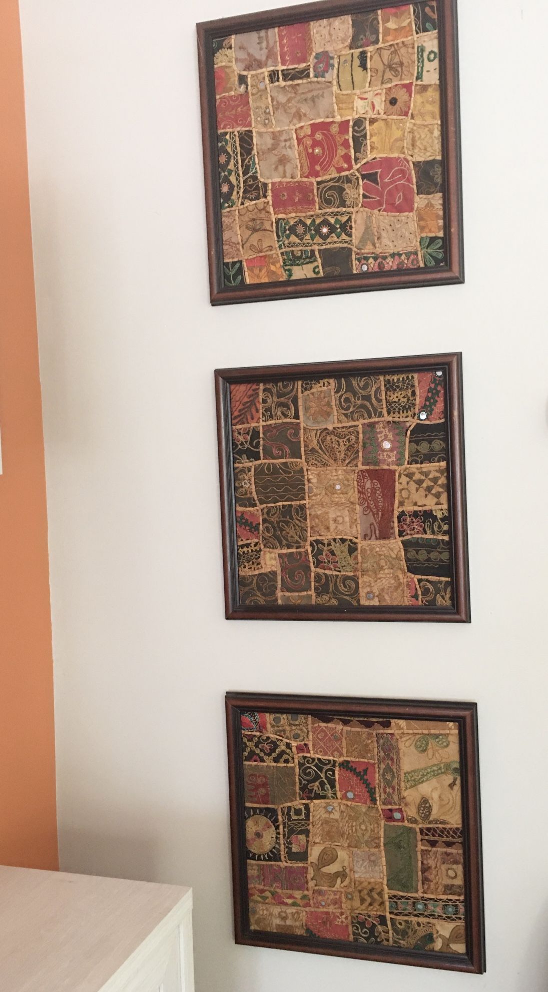 (Alsip) 3 Vintage Boho Framed Embroidered Tapestry India?