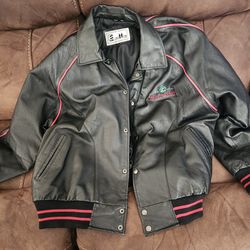 Budweiser Excelled Embroidered Black Leather Jacket Men’s 2XL Lizard