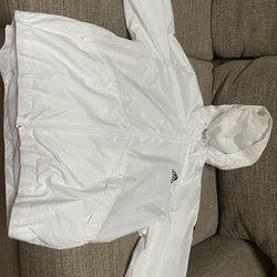 Light Used Adidas White Zip Up Rain  Jacket With Hoodie