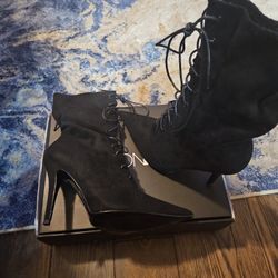 Brand new in box black suede Fashion Nova lace up ankle booties