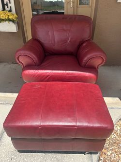 Leather armchair and ottoman set