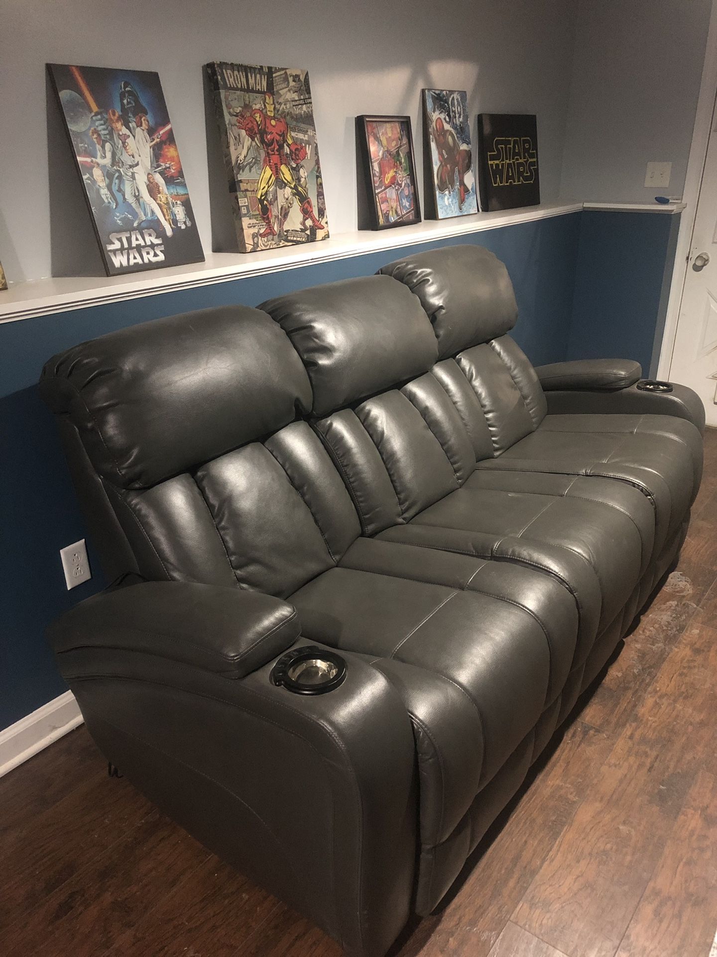 Jordan’s Furniture leather recliner sofa couch