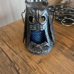 Owl Vintage  Metal Tin Lantern, Light Candle Holder. 