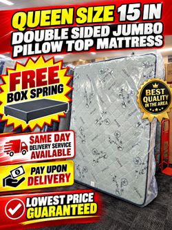 Same day delivery queen pillowtop jumbo mattress free boxspring special
