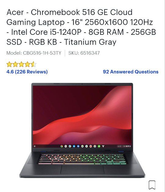 Brand New Acer 516 Gaming Chromebook 