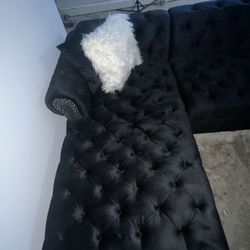 Black Velvet Plush Sectional 