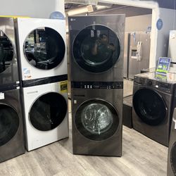 🔥 LG - 4.5 Cu. Ft. HE Smart Front Load Washer and 7.4 Cu. Ft. Electric Dryer WashTower with Steam and Built-In Intelligence - Black Steel🔥