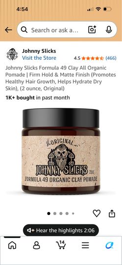 $9… Johnny Slicks Formula 49 Clay All Organic Pomade | Firm Hold & Matte Finish (Promotes Healthy Hair Growth, Helps Hydrate Dry Skin), (2 ounce, Orig