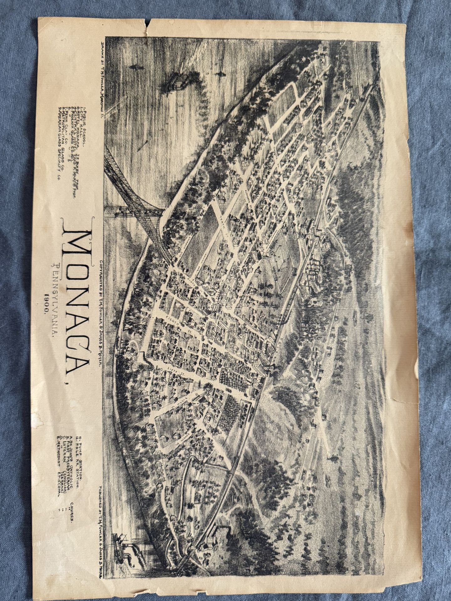Vintage Map Of Monaca , Pennsylvania… Make offer