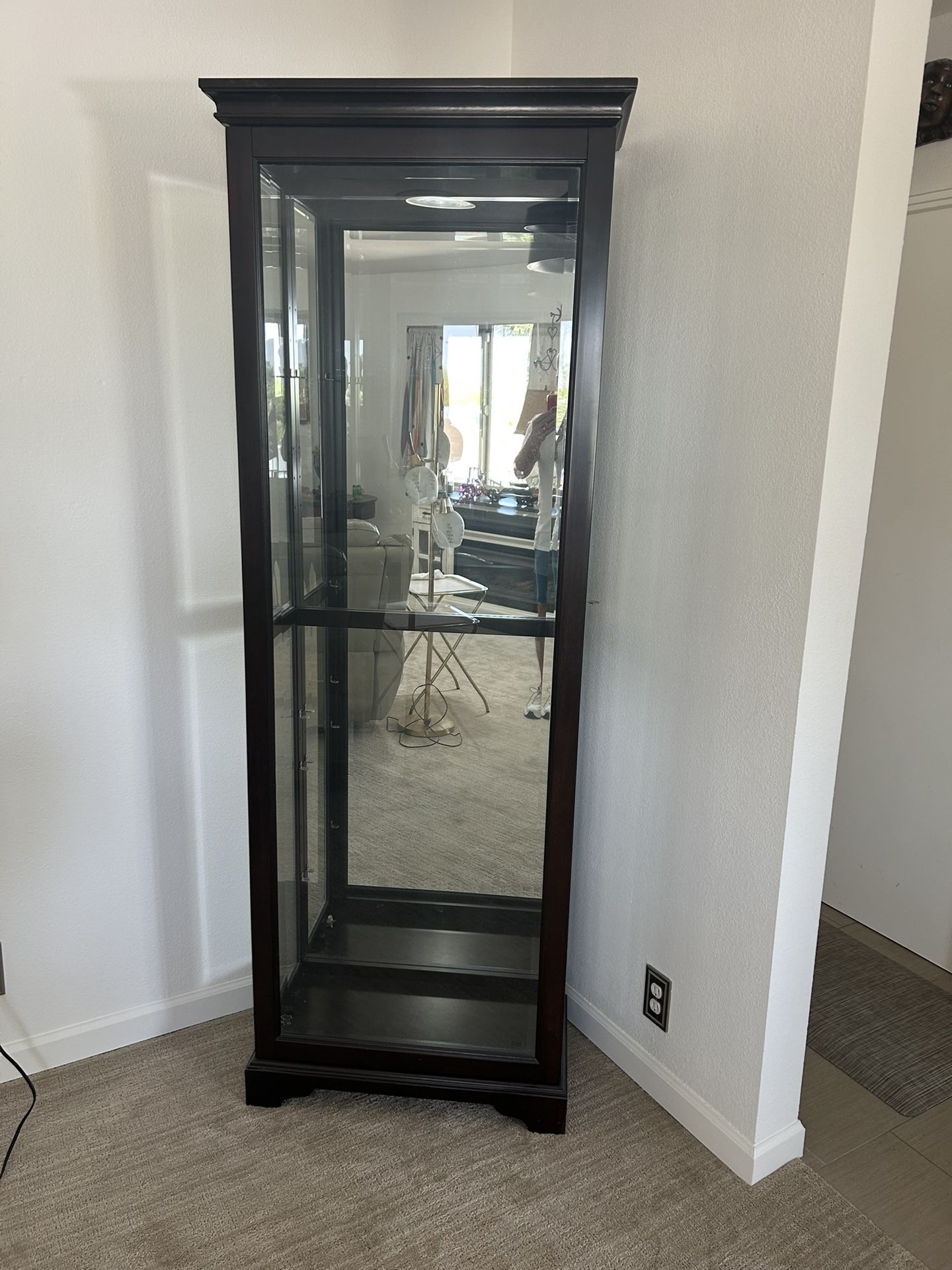Slide Door 4 Shelf Glass Light Locking Curio Cabinet.