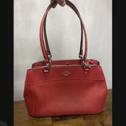 Red Leather Satchel/ With Crossbody Strap 