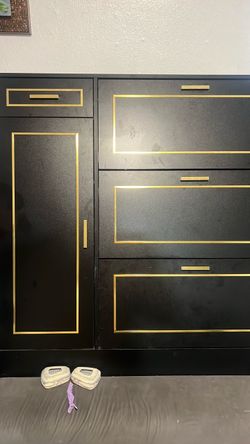 Black and Gold Dresser with Cabinet