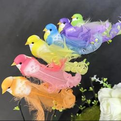 6pcs Artificial Feather Birds With Long Tails, 3D Garden Decor, For Home, Festival, Room Decoration, Potted Plants, Bonsai, Nursery Decor