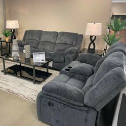 Manual Reclining Gray, Brown, Light Gray Living Room Set , Sofa & Loveseat 