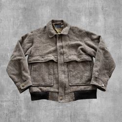 Vtg Pendleton Wool Bomber Jacket Mens Med Brown Full Zip Made in USA Field Coat 