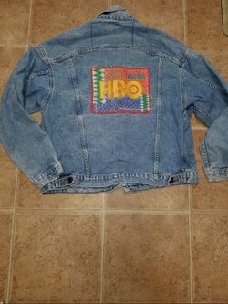 HBO Cinemax Vintage 1980s Embroidered Denim Jean Jacket Size L Great Condition