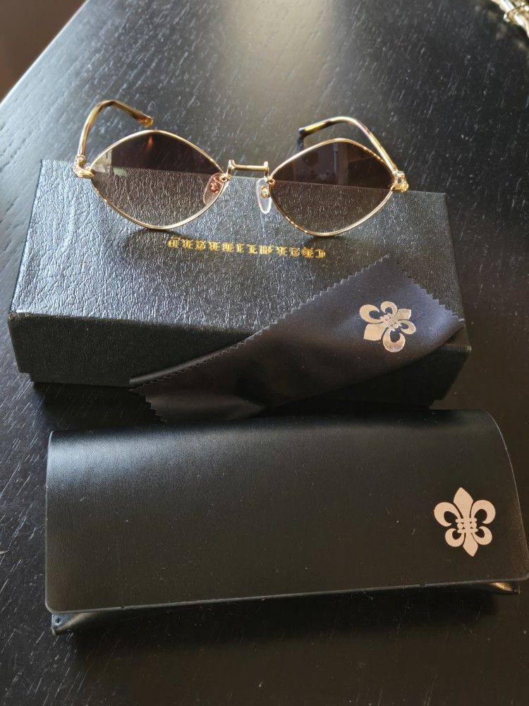 CH Chrome Hearts Diamond Dog Gold Brown Sunglasses Unisex