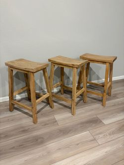 Set of 3 24” Wooden Saddle Seat Bar Stools
