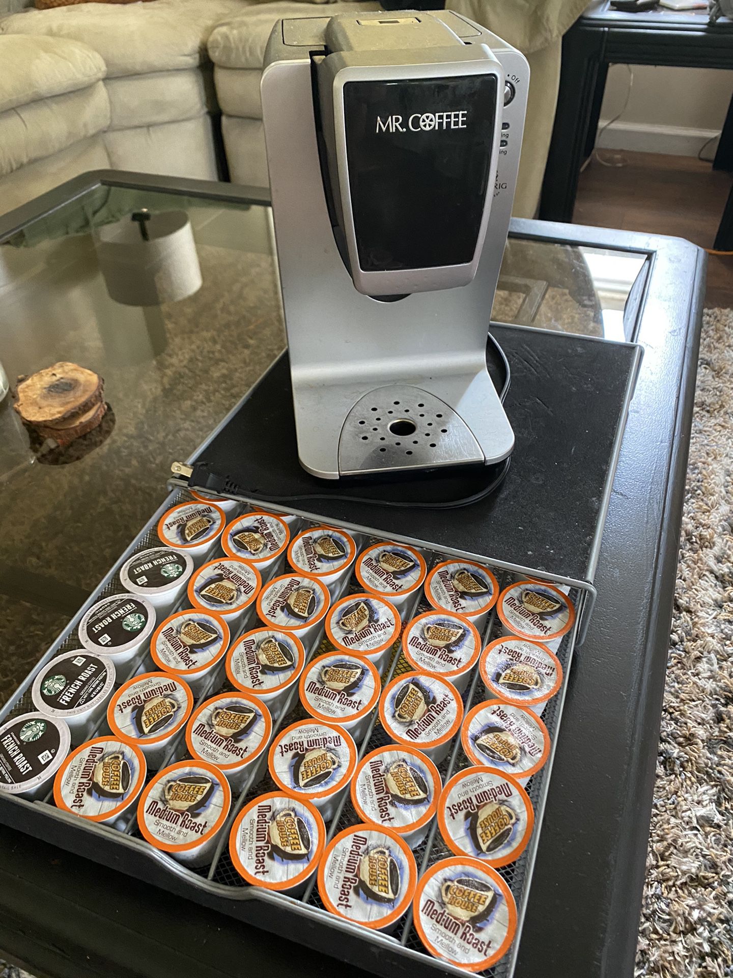 Keurig, cups, and holder