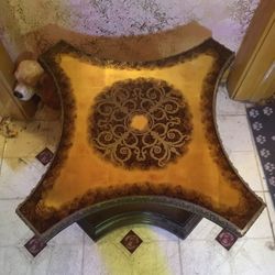 Pair Ornate Glass Top Tables