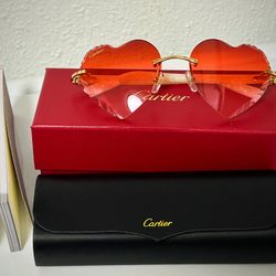 Cartier Glasses Red Hearts White Pearl 