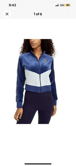 Nike Woman Jacket Blue Velour Color Block Light Blue Aqua Small