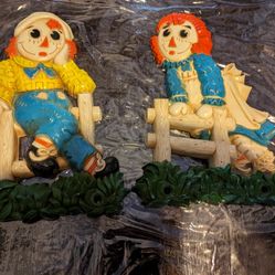 Vintage 1977 Bobbs Merrill 12 Inch set of 2 Raggedy Ann and Andy Wall Plaques Wall Decor, House Apartment, office,kids,room, Antique, collection