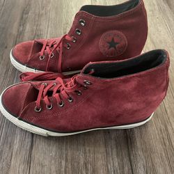 Converse All Star Lux Hidden Wedge Women 10 Red Suede Shoes 550671C Chuck Taylor