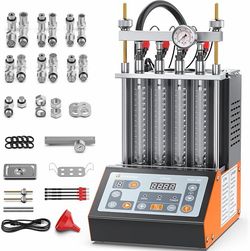 FOXWELL JT410 Fuel Injector Tester Machine, 4-Cylinder Ultrasonic Injector Cleaner Heating Spray Pattern & Flow Rate, Resistance & Leak Test for 12V I