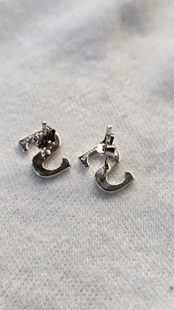 Sterling Silver S Letter Initial Stud Earrings 925 Vintage Jewelry